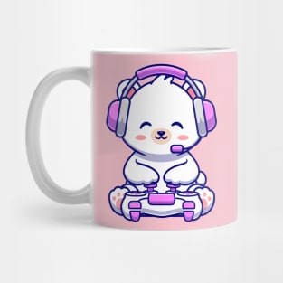 Cute Baby Polar Bear Gaming Cartoon Mug